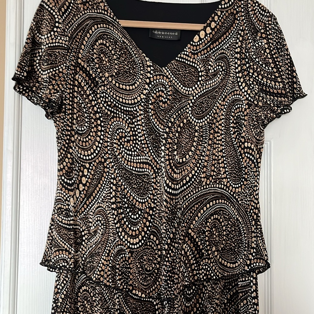 Connected Apparel Brown & Beige Paisley Midi Dress sz 10 - Picture 2 of 3